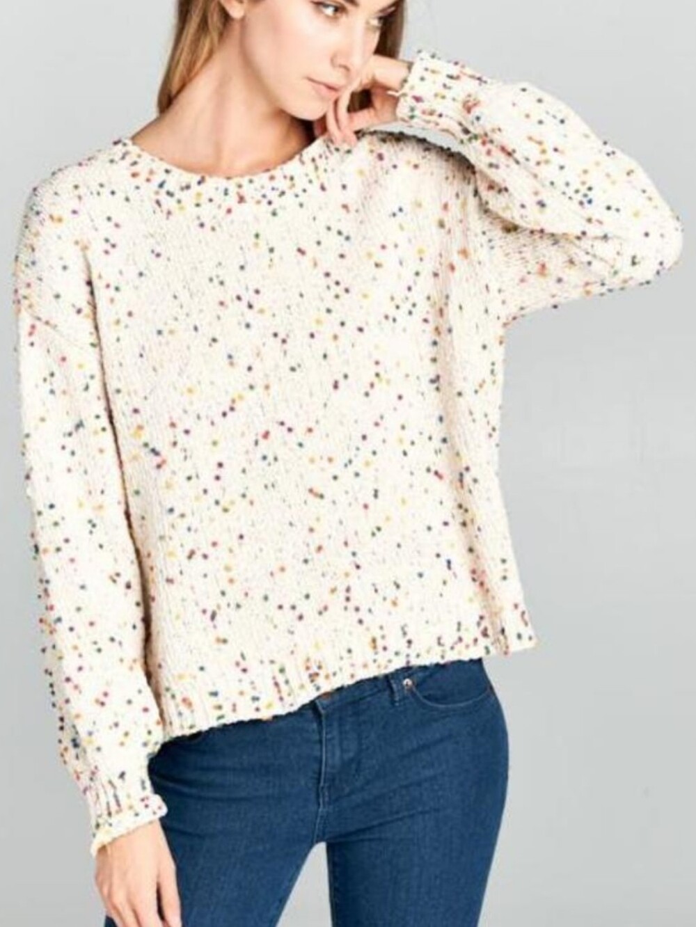 Sadie & Sage Off-White Sweater W/ Colorful Specks, Balloon Sleeves, S